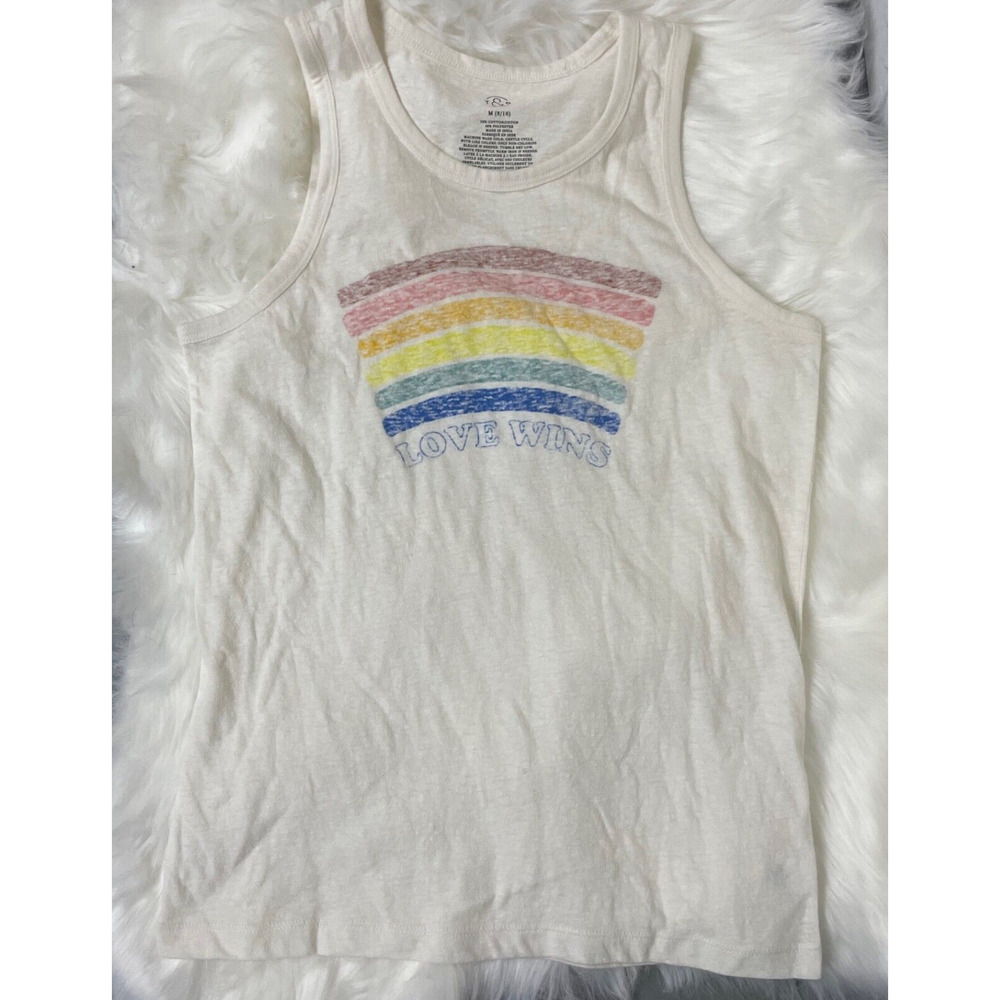 Treasure & Bond Kids Love Wins Graphic Tank Cream White Rainbow Pride June Med